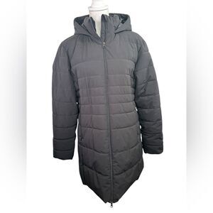 Swiss Tech Women's Mid Length Puffer Jacket Black with Hood Size Large